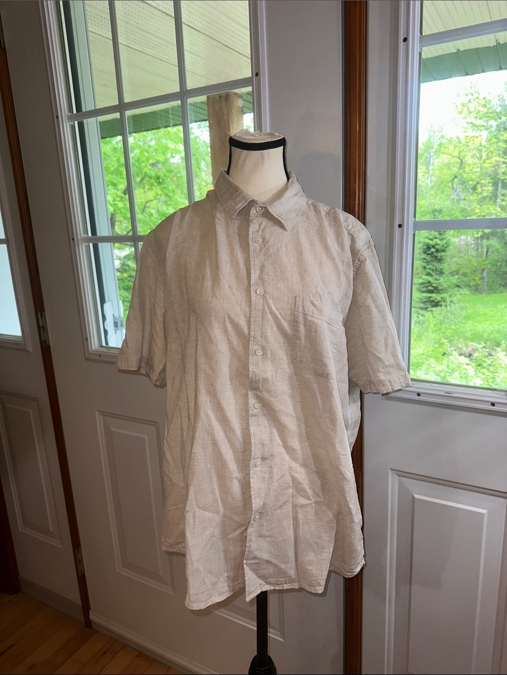 Primark Linen-Cotton Blend Short-Sleeve Button-Up Shirt - Light Beige